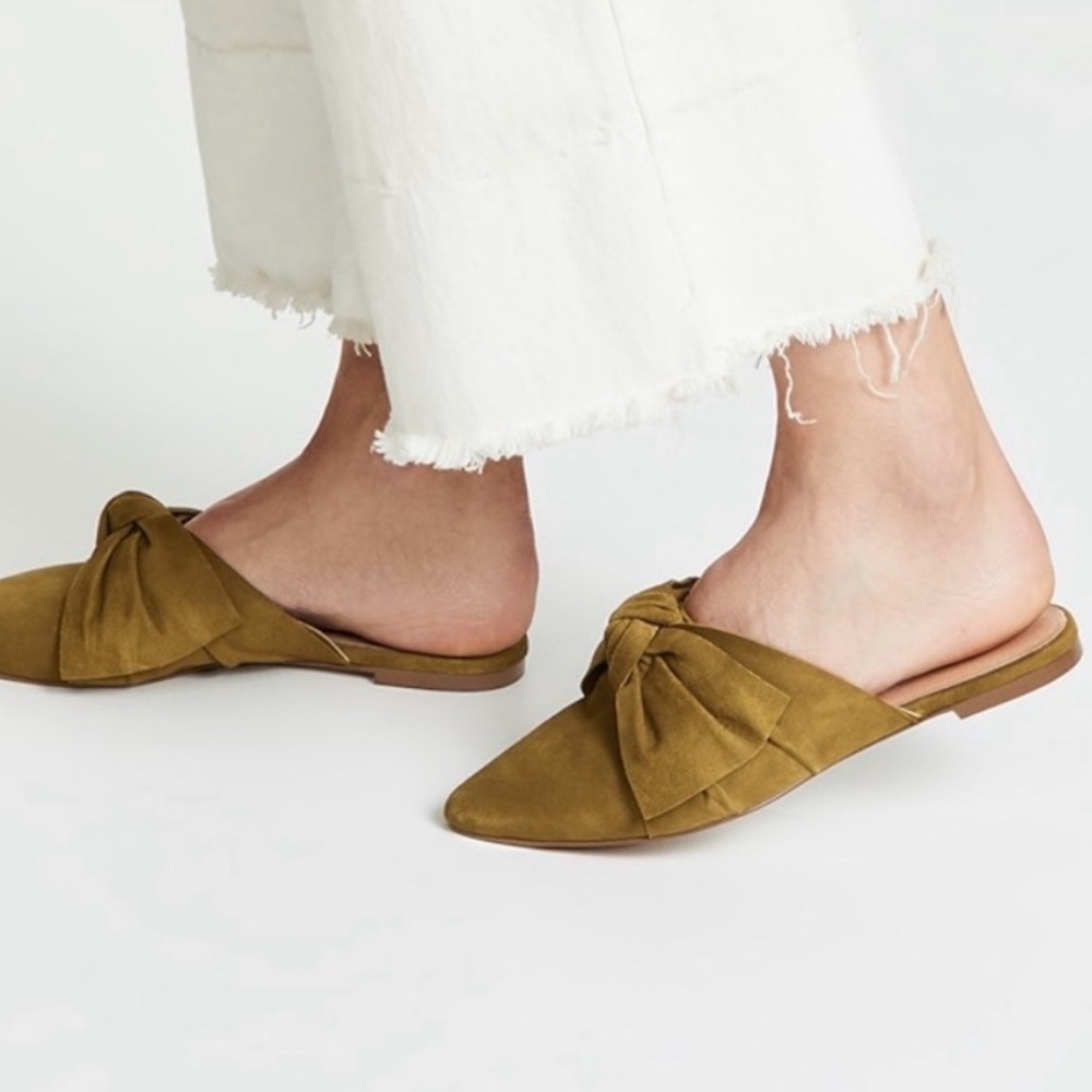 Madewell The Remi‎ Bow Suede Mule in Spiced Olive Green Size 8.5